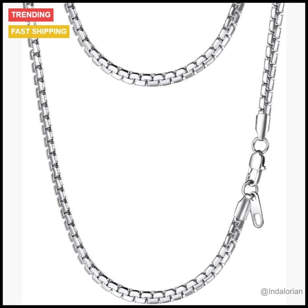 Stainless Steel Flat Link Chain Necklace, Hypoallergenic, Lobster Clasp